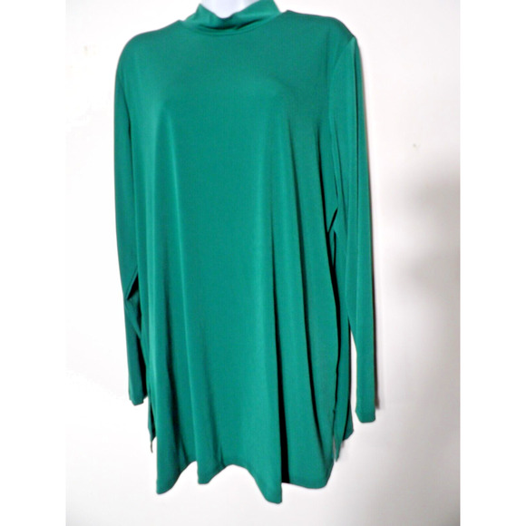 Susan Graver Everyday 1X Liquid Knit Mock Turtle Neck Shirt Top Dark Green Matur - Picture 1 of 11